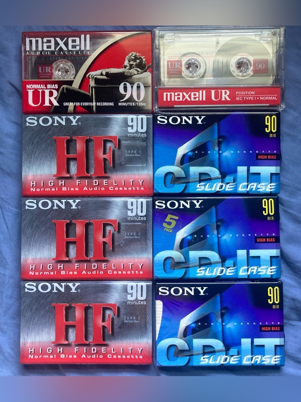 Maxwell UR90 (2)  & SONY 90 Minutes Cassette Tapes C-90HFC (3) C-90CDT2B (3)
